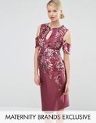 Hope & Ivy Maternity Placement Print Cold Shoulder Midi Dress - Red