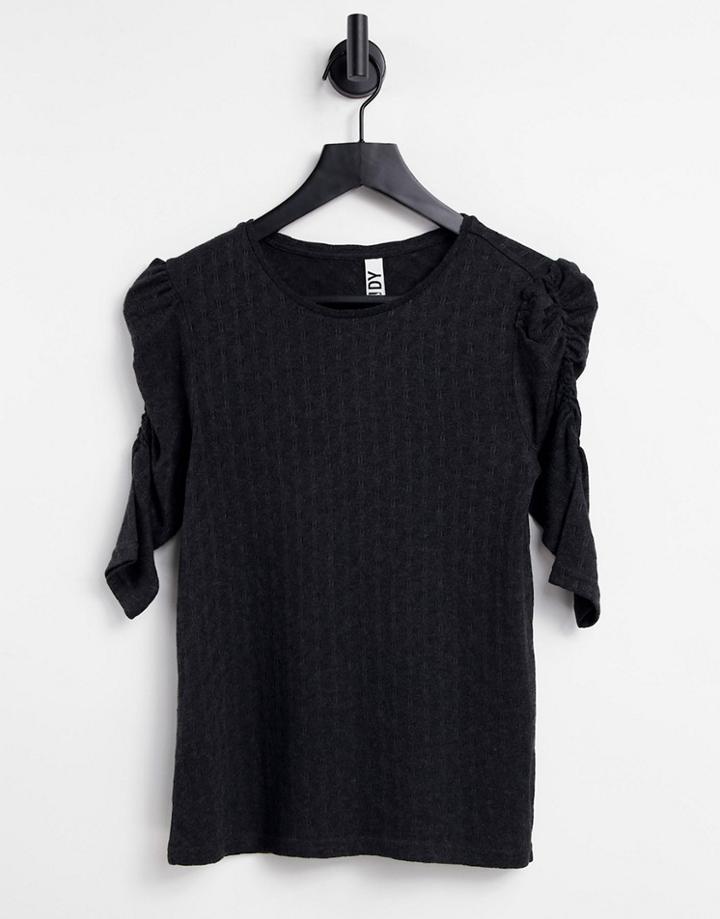 Jdy Ulrikka 2/4 Wrinkle Jersey Top In Black