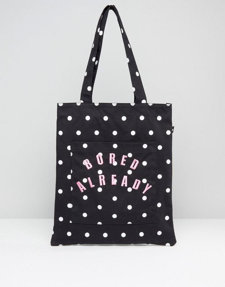 Lazy Oaf Bored Already Polka Dot Tote Bag - Black