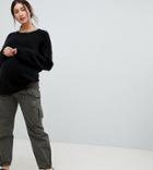 Asos Design Maternity Cargo Pants In Khaki With Under The Bump Waistband - Green