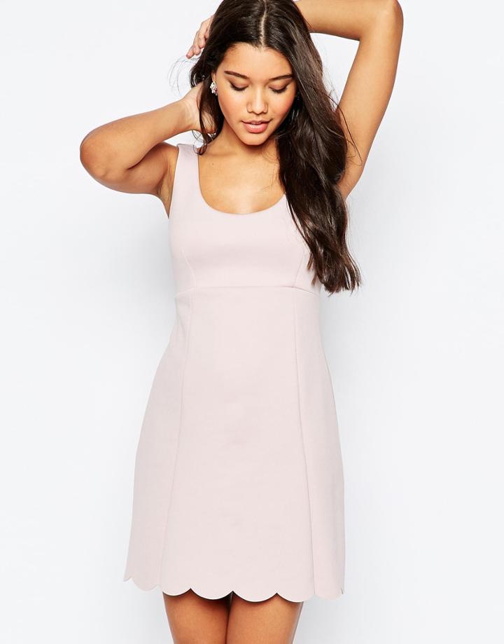 Asos Scallop Hem Mini Shift Dress - Nude