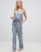 New Look Floral Satin Pants - Gray