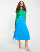 Topshop Occasion Color Block Cut Out Midi Dress In Green And Cobalt-multi