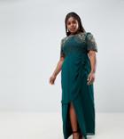 Virgos Lounge Plus Ariann Embellished Maxi Dress With Frill Wrap Skirt In Emerald Green - Green
