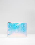 Skinnydip Exclusive Holographic Faux Snake A4 Zip Top Pouch - Silver
