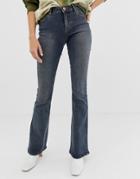 Asos Design Mid Rise Flare Jeans In Dark Stone Wash Blue - Blue