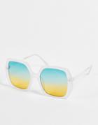 Asos Design Recycled Frame 70s Sunglasses In White With Ocean Lens