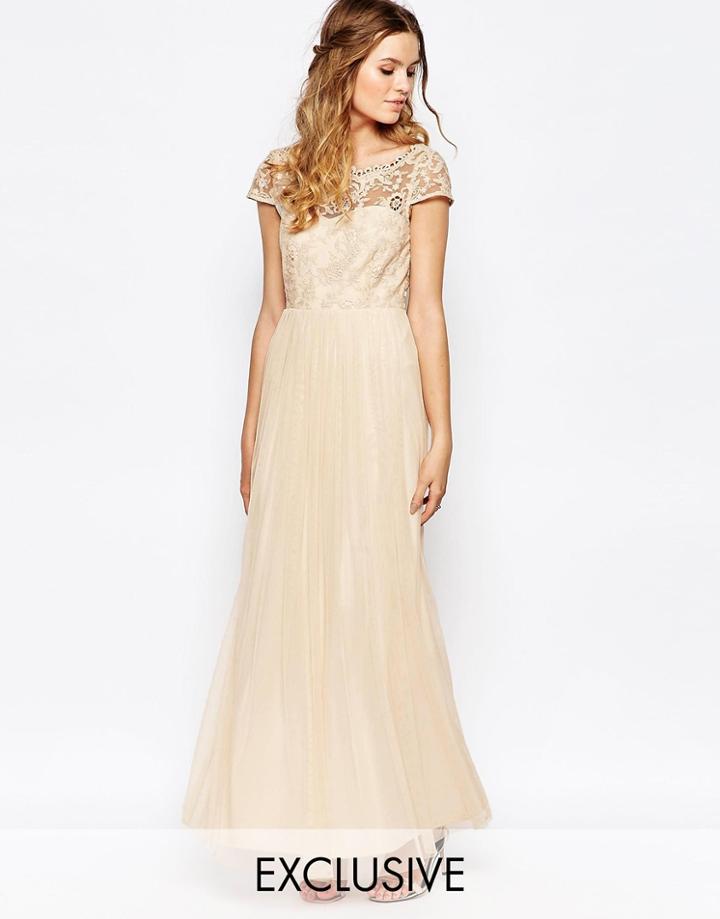 Vila Lace Top Button Back Maxi Dress - Pink Tint