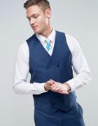 Asos Wedding Slim Suit Vest In Light Navy 100% Wool - Blue