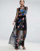 Asos Premium Maxi Dress In Pretty Embroidered Mesh - Black