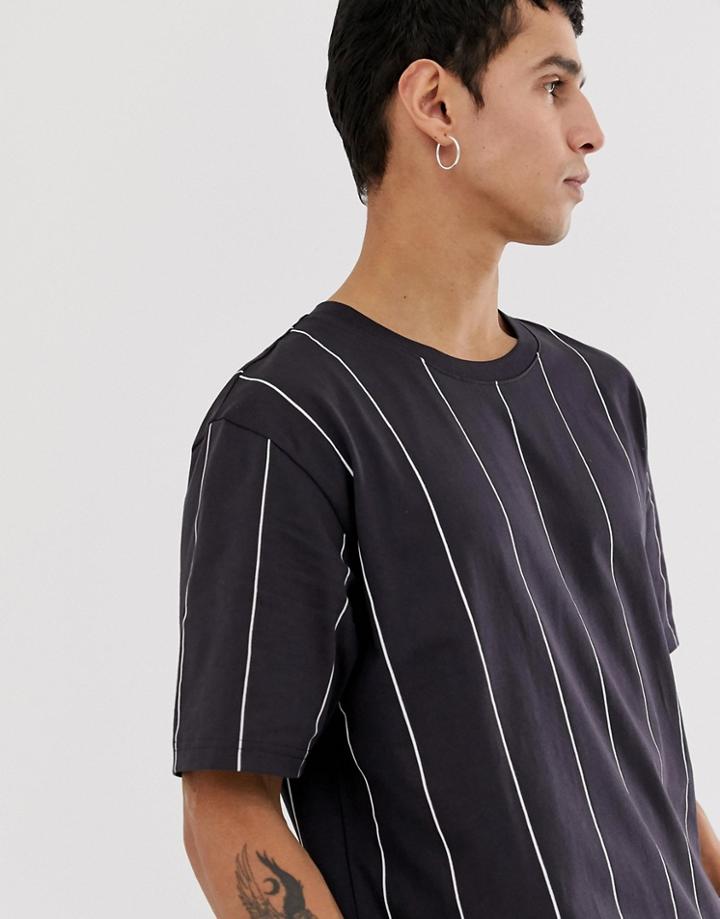 Weekday Frank Vertical Stripe T-shirt In Navy