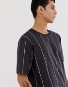 Weekday Frank Vertical Stripe T-shirt In Navy