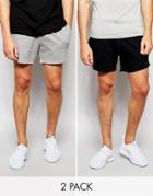 Asos 2 Pack Jersey Shorts In Shorter Length - Black