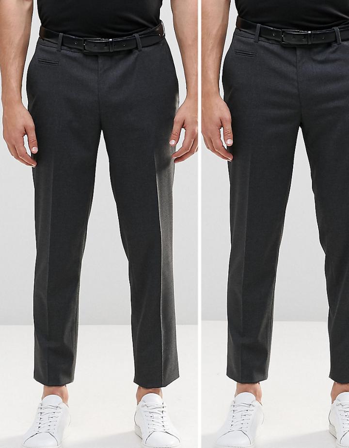 Asos 2 Pack Skinny Smart Pants In Charcoal - Gray