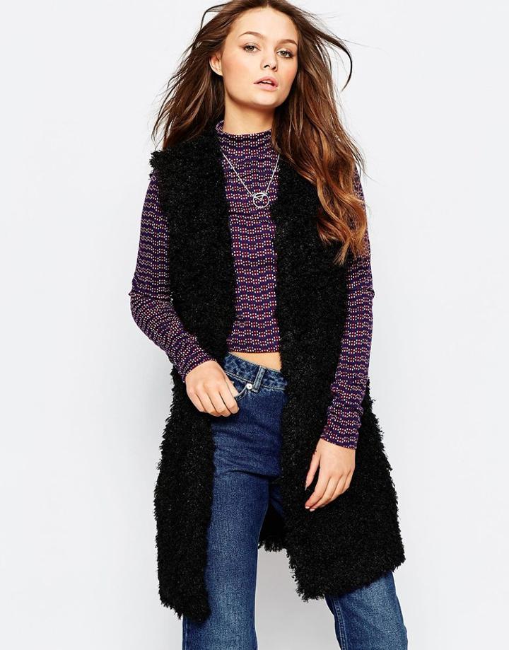First And I Clair Sleeveless Faux Fur Gilet - Black