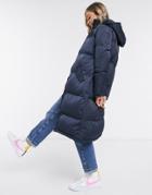 Brave Soul Cello Maxi Longline Puffer Jacket-navy