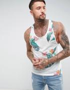 Asos Extreme Racer Back Tank In Linen Look Fabric With Floral Print - Black