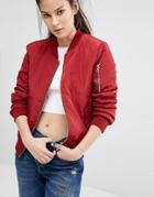 Only Padded Bomber Jacket With Zips - Red