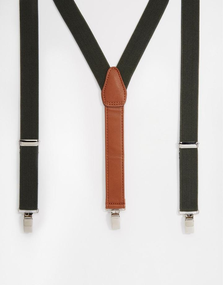 Asos Suspenders In Khaki With Vintage Tan Finish - Khaki