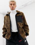 Asos Design Fleece Zip Through Jacket In Zebra Borg - Beige
