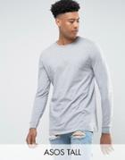 Asos Tall Longline Long Sleeve T-shirt With Crew Neck - Gray