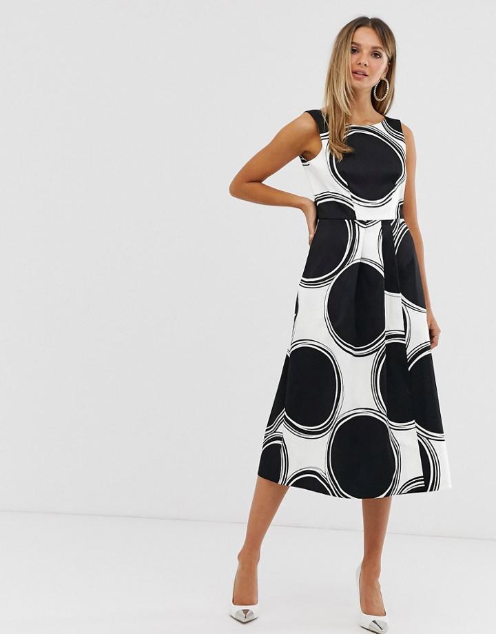 Closet Circle Print Skater Dress - Black