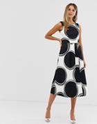 Closet Circle Print Skater Dress - Black