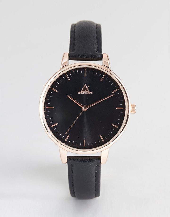 Asos Design Black Tonal Rose Gold Leather Watch - Black
