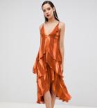 Asos Design Tall Tiered Trapeze Midaxi Dress In Soft And Solid Stripe - Orange