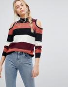 Qed London Sweater With Cold Shoulder Detail - Pink