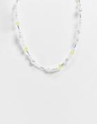 Asos Design Necklace In Blue Yellow Bead Design With Faux Star Pearls-multi