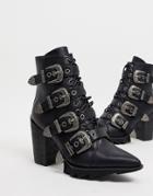 Lamoda Don't Even Heeled Buckle Boots In Black