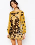 For Love And Lemons Sierra Mini Dress In Mustard - Mustard