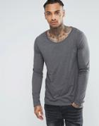 Asos Long Sleeve T-shirt With Scoop Neck In Charcoal - Gray