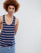 Asos Design Striped Extreme Racer Back Tank With Contrast Ringerith Contrast Ringer - Navy