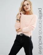 Noisy May Petite Fluffy Metallic Knitted Crop Sweat - Pink