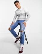 Asos Design Muscle Fit Textured Sweater With Gray & White Color Block-multi