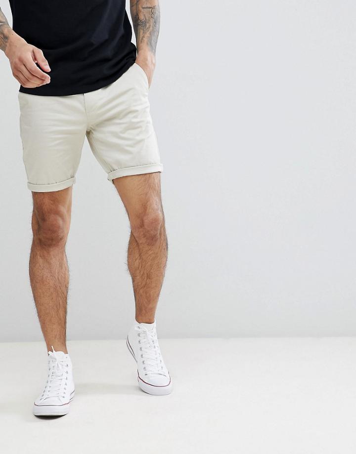Asos Design Skinny Chino Shorts In Putty - Beige