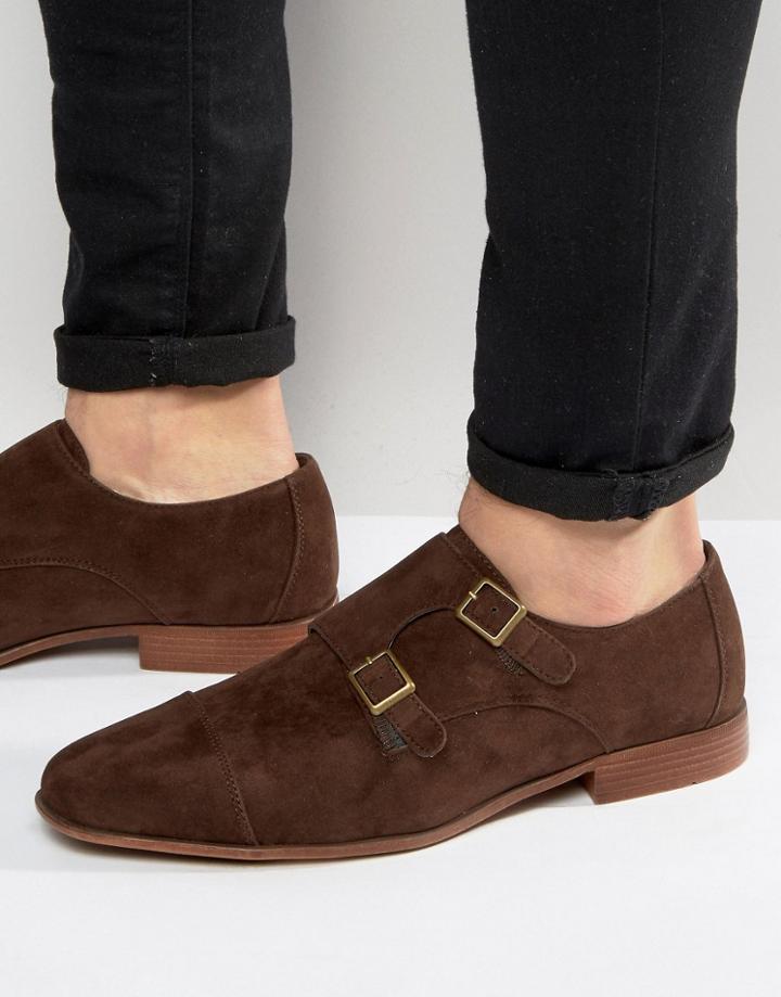 Asos Monk Shoes In Brown Faux Suede - Brown