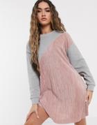 Asos Design Plisse Mix Sweat Dress-gray