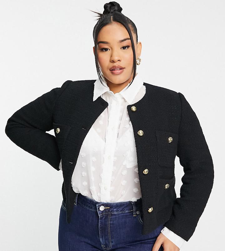 Mango Button Detail Cropped Jacket In Black
