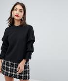 Selected Femme Sweatshirt With Sleeve Detail - Black
