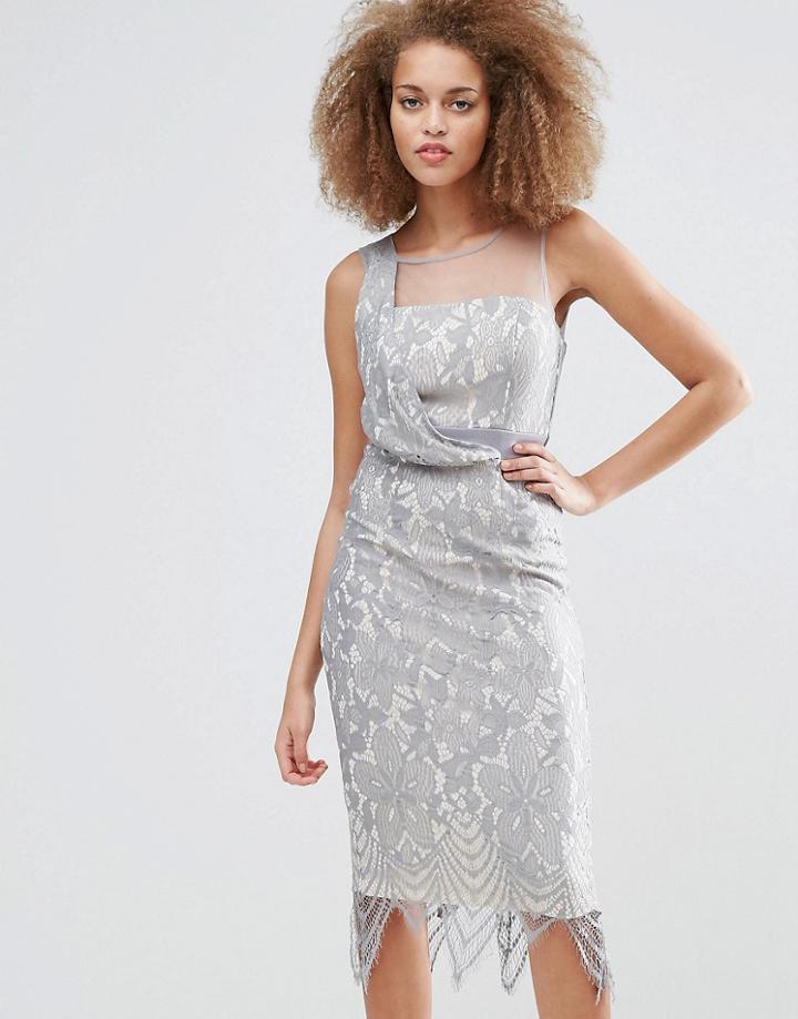 Little Mistress Lace Pencil Dress - Gray