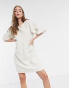 Vero Moda Quilted Smock Dress With Puff Sleeves In Cream-white