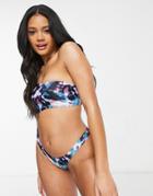 Luxe Palm Asymmetric Cut Out Swimsuit In Tie Dye-blues