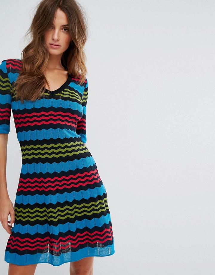 M Missoni Short Sleeve A Line Wool Mix Knit Dress - Multi
