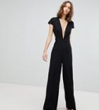 Asos Tall Plunge Neck Jumpsuit With Wide Leg And Open Back - Black