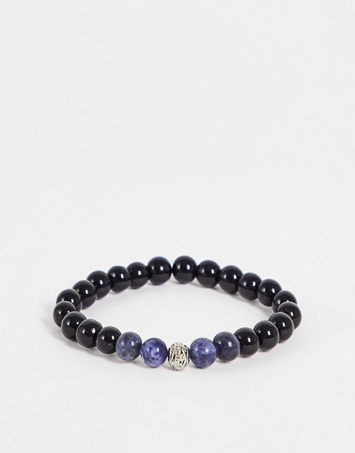 Asos Design Beaded Bracelet In Black And Blue