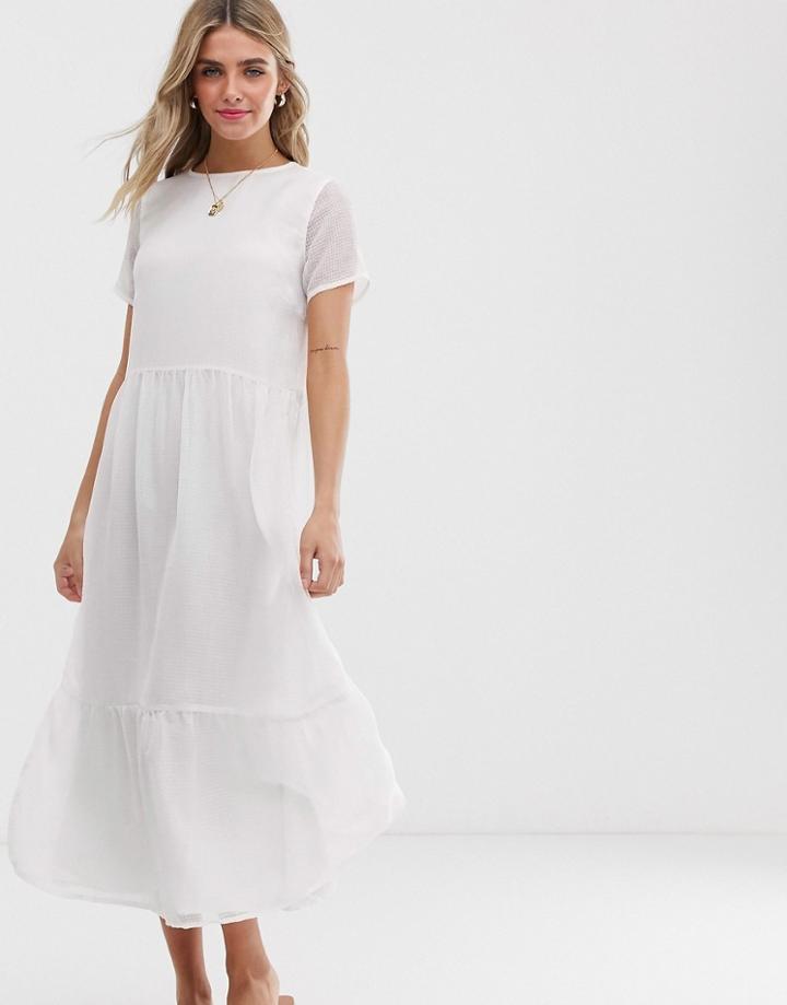 Pieces Textured Smock Maxi Dress - White