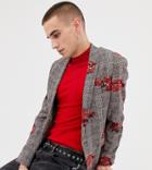 Heart & Dagger Skinny Blazer In Rose Check Print - Pink